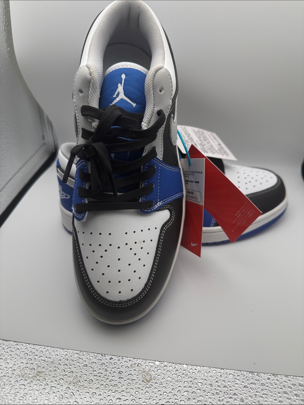 Jordan Low Top Sneakers in White, Black & Blue